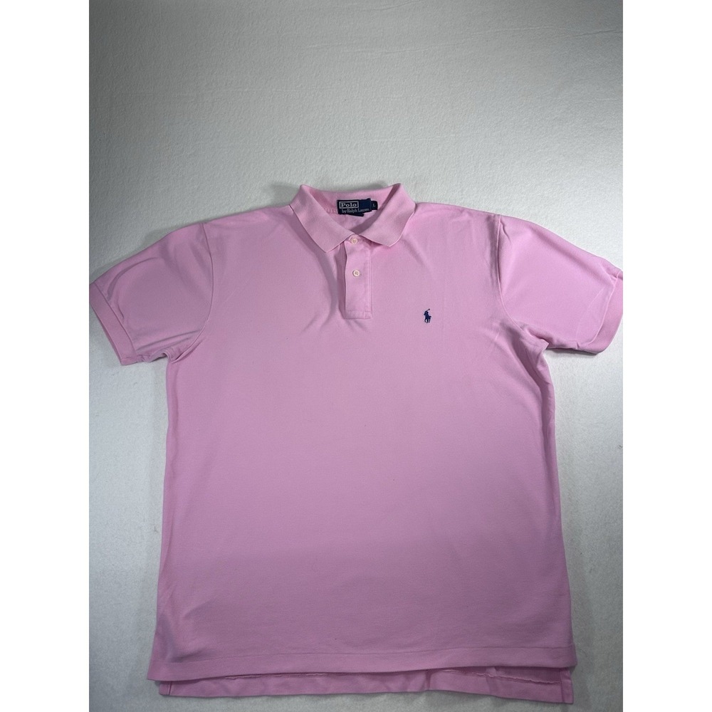 Polo Ralph Lauren Men's Large Pink Short Sleeve Polo Shirt 100% Cotton Pique